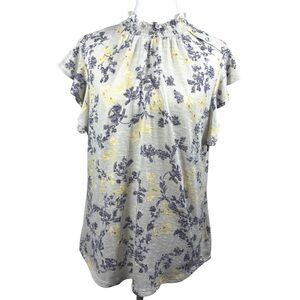 Adrienne Vittadini‎ Women Short Flutter Sleeve blouse Size L Gray Vintage Charm